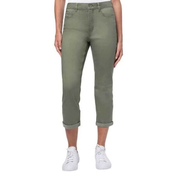 SANTANA JEANS Tummy Control Cropped Casual Capri Pants Green Sz 16 - Picture 1 of 13